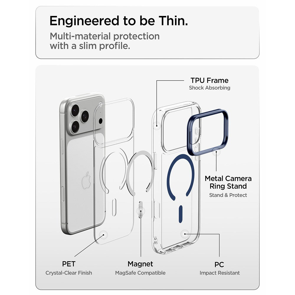 Spigen iPhone 17 Pro/iPhone 18 Pro Deksel Ultra Hybrid Optik S MagFit Clear Deep Blue