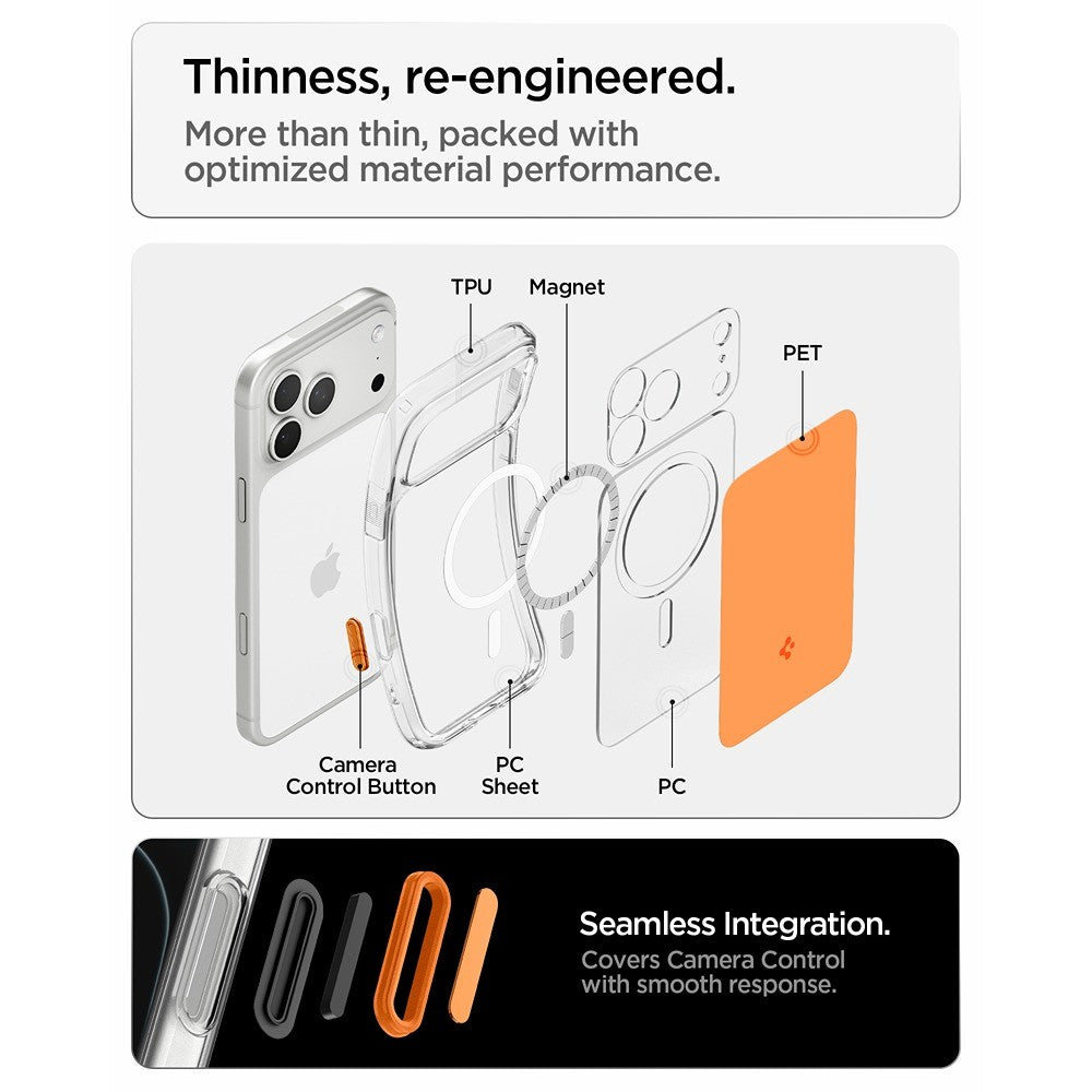 Spigen iPhone 17 Pro/iPhone 18 Pro Deksel Ultra Hybrid T MagFit Glossy Oransje