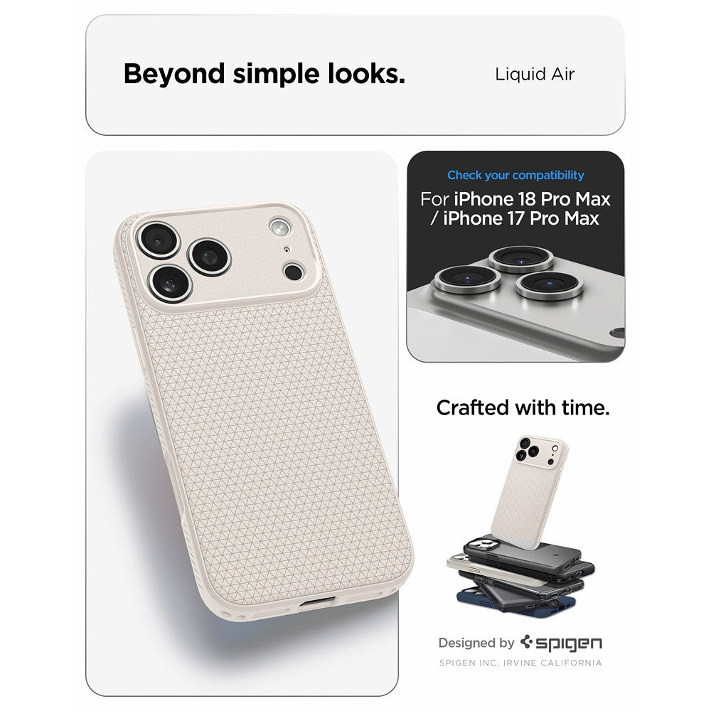 Spigen iPhone 17 Pro Max/iPhone 18 Pro Max Deksel Liquid Air Natural Titan