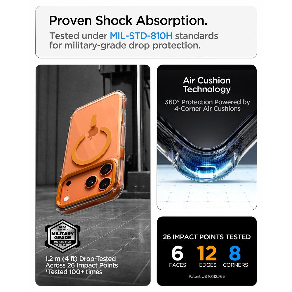 Spigen iPhone 17 Pro Max/iPhone 18 Pro Max Deksel Ultra Hybrid Optik S MagFit Clear Oransje