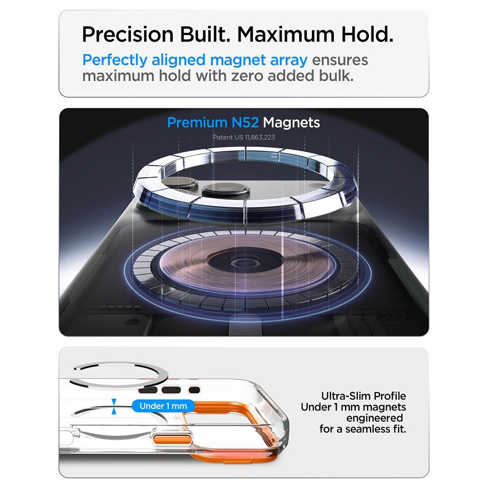 Spigen iPhone 17 Pro Max/iPhone 18 Pro Max Deksel Ultra Hybrid Optik S MagFit Clear Oransje