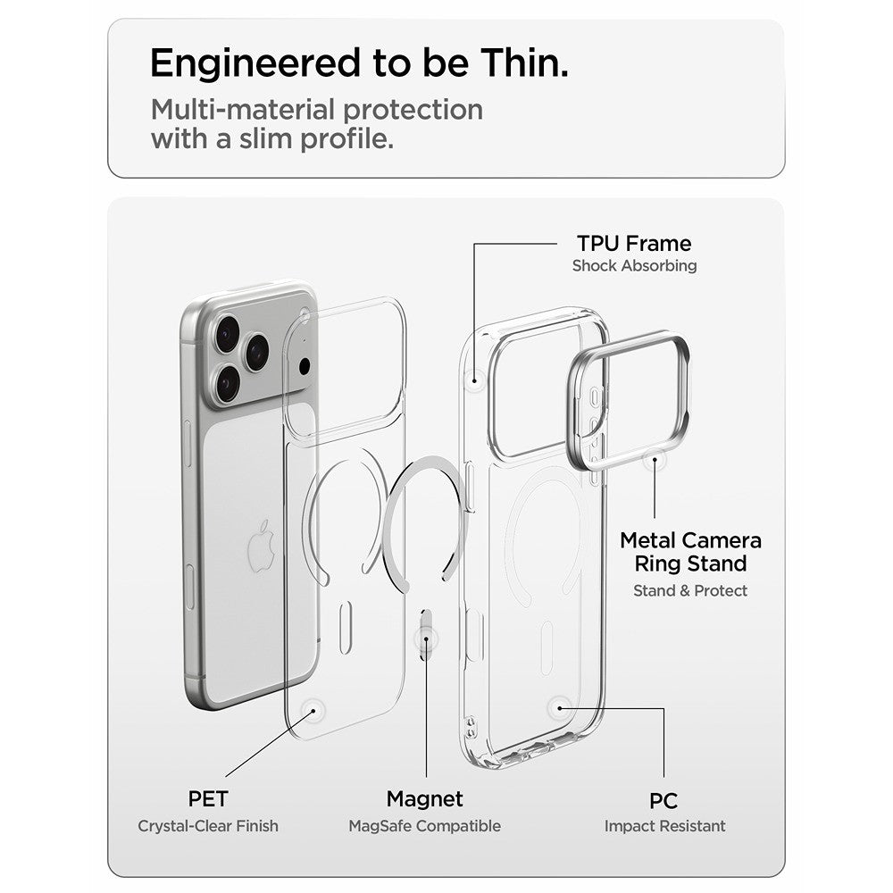Spigen iPhone 17 Pro Max/iPhone 18 Pro Max Deksel Ultra Hybrid Optik S MagFit Clear Sølv
