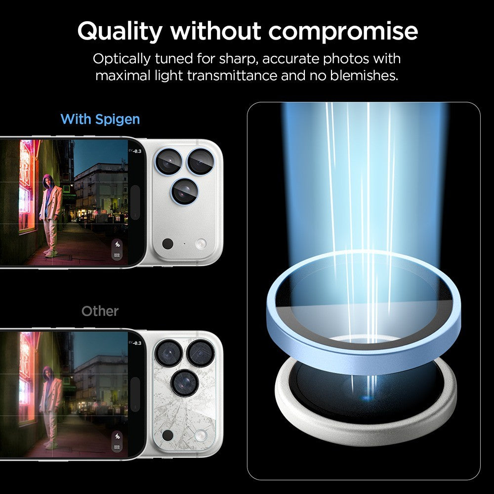 Spigen iPhone 18 Pro/18 Pro Max Linsebeskyttelse Glas.tR EZ Fit Optik Pro 2-pakning Lyseblå