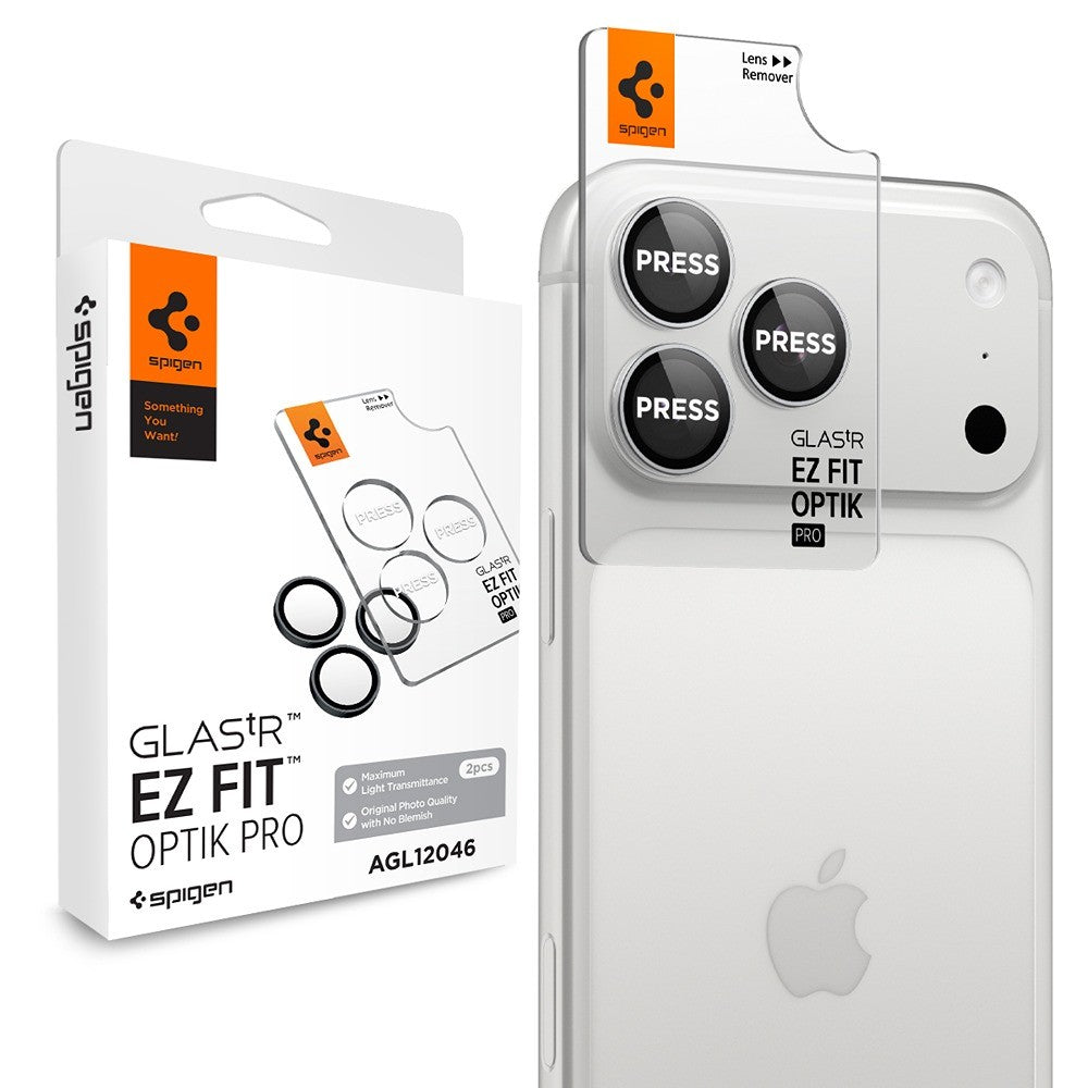 Spigen iPhone 18 Pro/18 Pro Max Linsebeskyttelse Glas.tR EZ Fit Optik Pro 2-pakning Sølv
