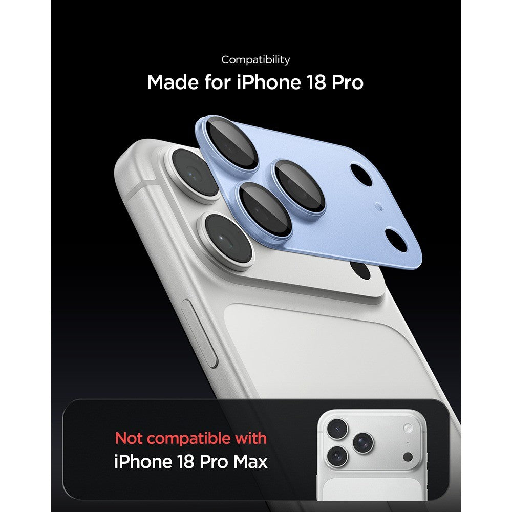 Spigen iPhone 18 Pro Linsebeskyttelse Glas.tR EZ Fit Optik Pro XL lyseblå