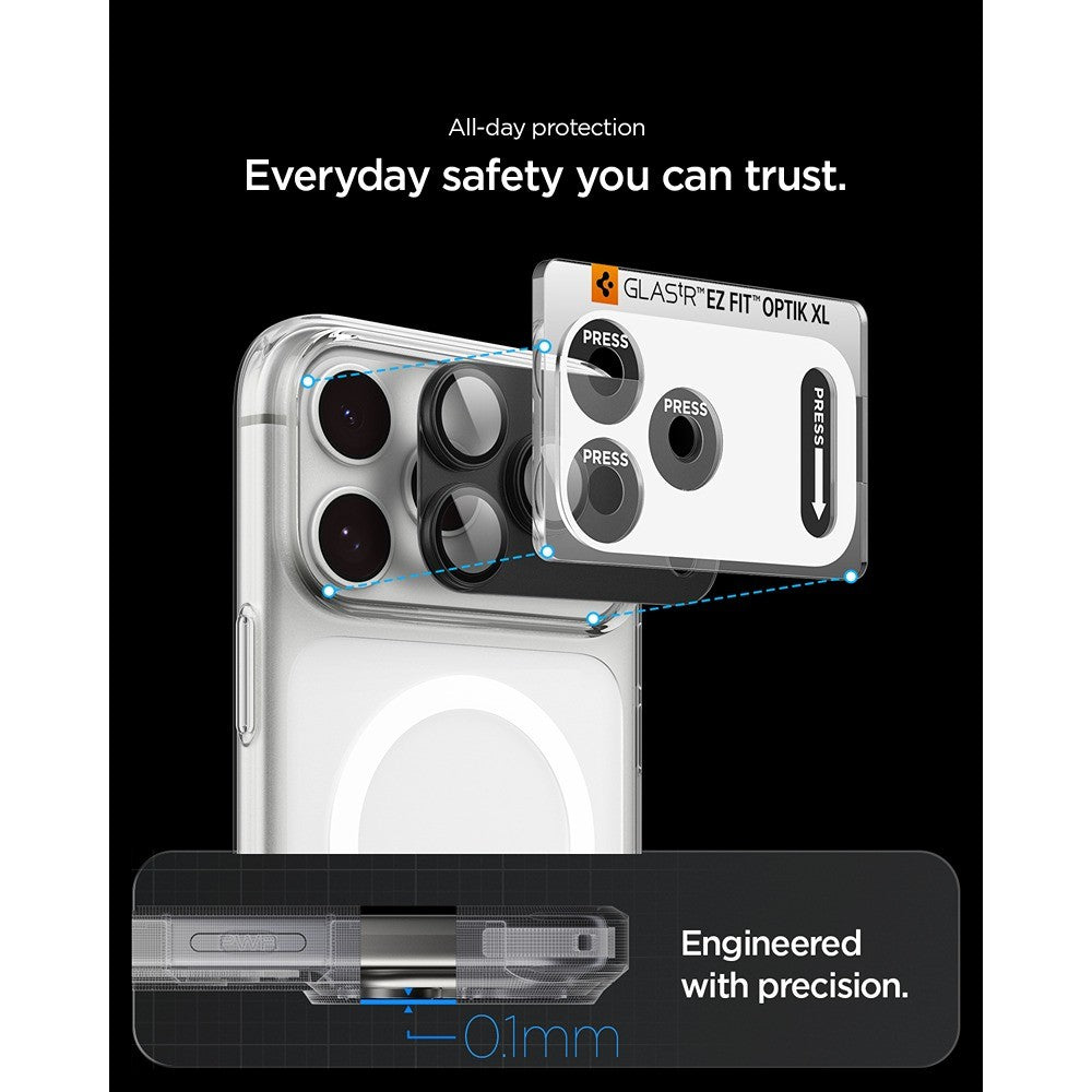 Spigen iPhone 18 Pro Max Linsebeskyttelse Glas.tR EZ Fit Optik Pro XL Mørkegrå