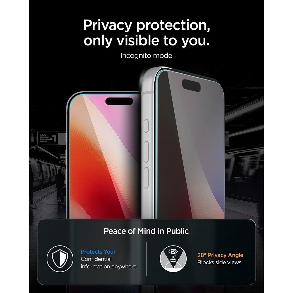 Spigen iPhone 18 Pro Max Skjermbeskytter Glas.tR EZ Fit Pro Privacy 2-pakning
