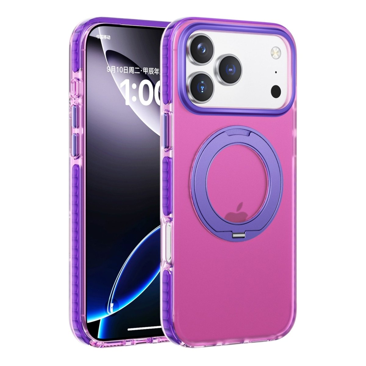 iPhone 17 Pro Max Deksel Roterbart stativ Rosa Lilla