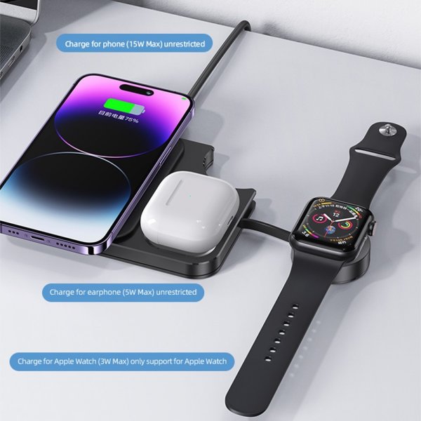 USAMS Trådløs lader 15W 3in1 Desktop Wireless Charger