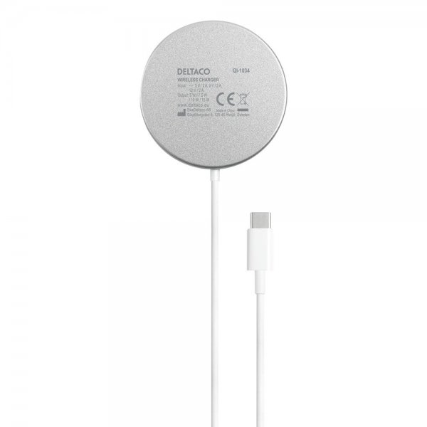 Deltaco Trådløs lader Magnetic Wireless Charger MagSafe Hvit