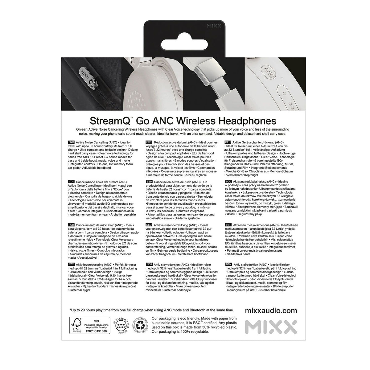Mixx Trådløse On-Ear Hodetelefoner StreamQ Go ANC Beige