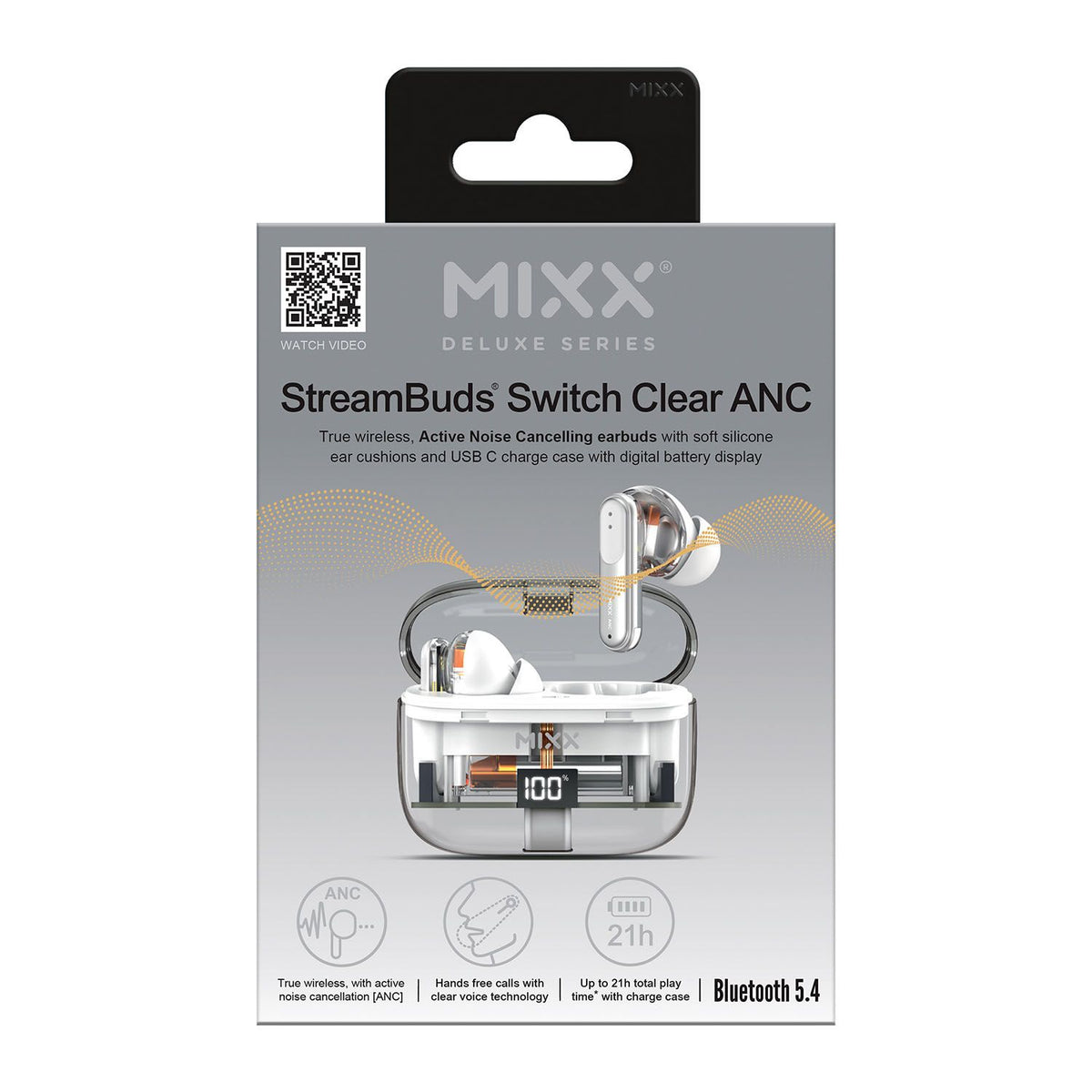 Mixx Trådløse Hodetelefoner StreamBuds Switch Clear ANC Hvit