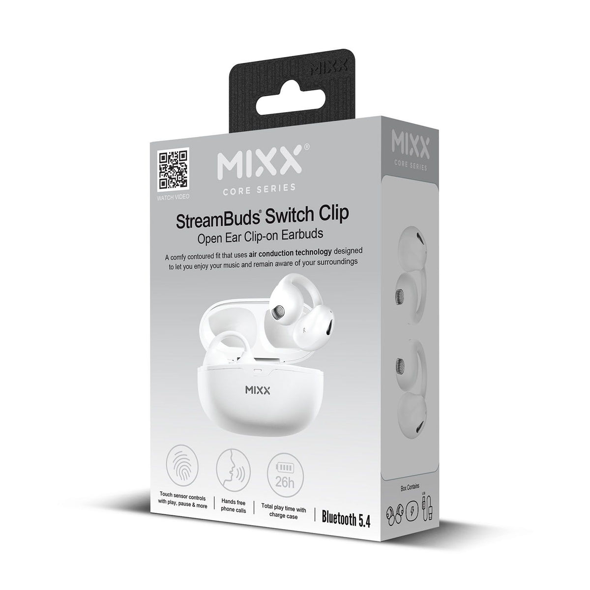 Mixx Trådløse Open-Ear Hodetelefoner StreamBuds Switch Clips Hvit