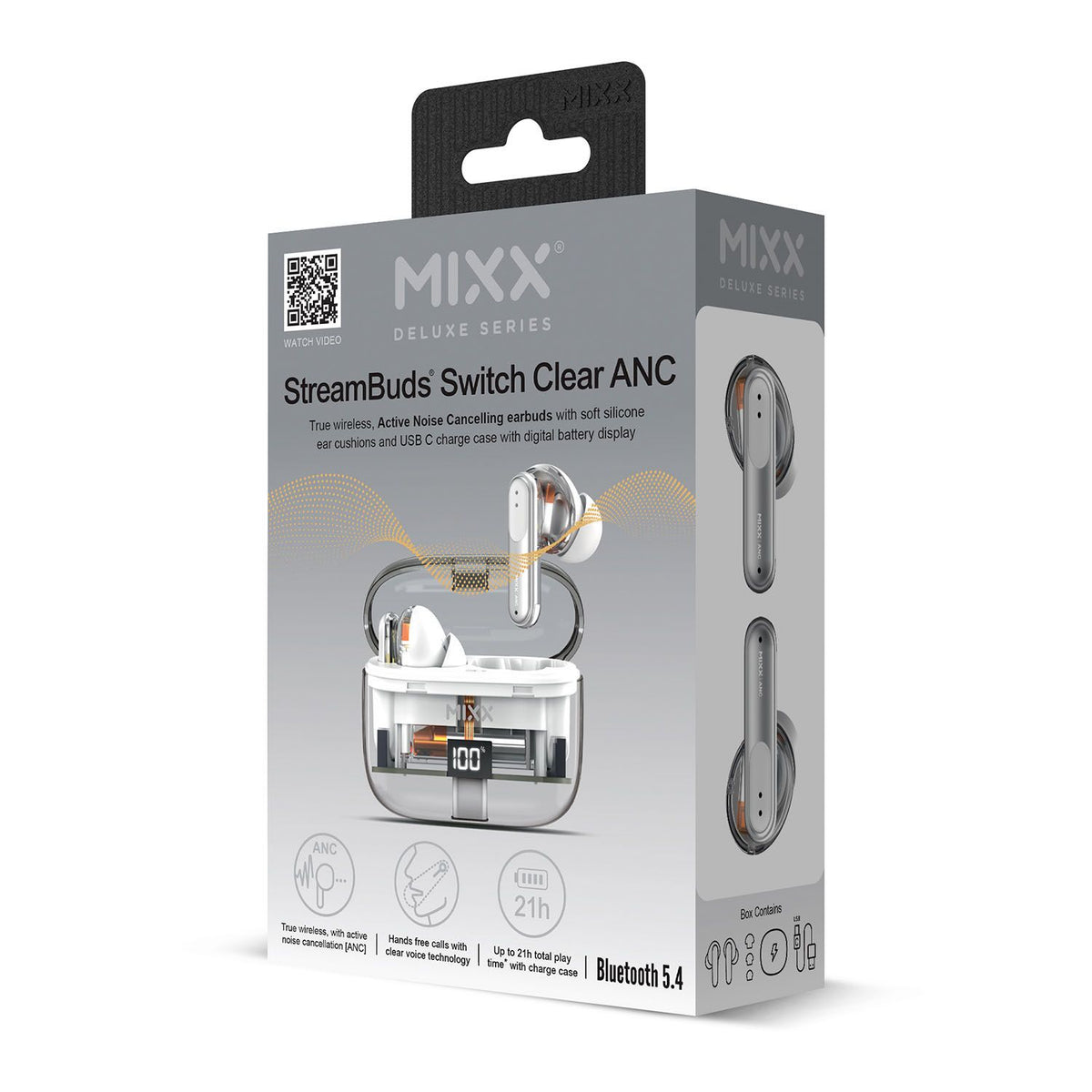 Mixx Trådløse Hodetelefoner StreamBuds Switch Clear ANC Hvit
