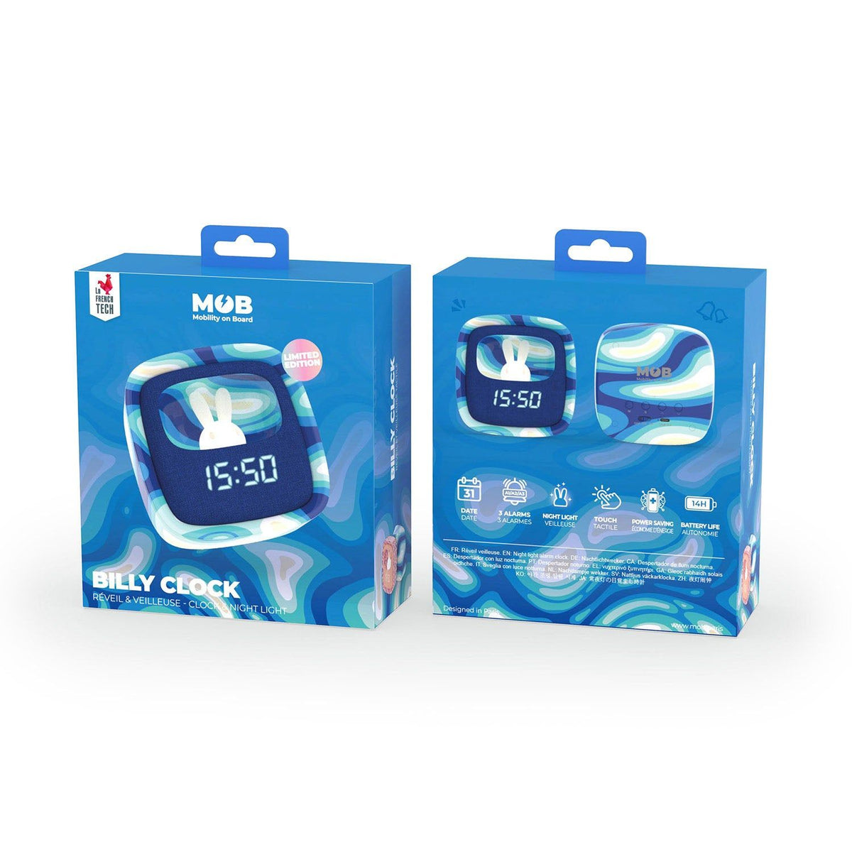 Mobility on Board Vækkeklokke med Nattlampe Billy Clock Blue Wave