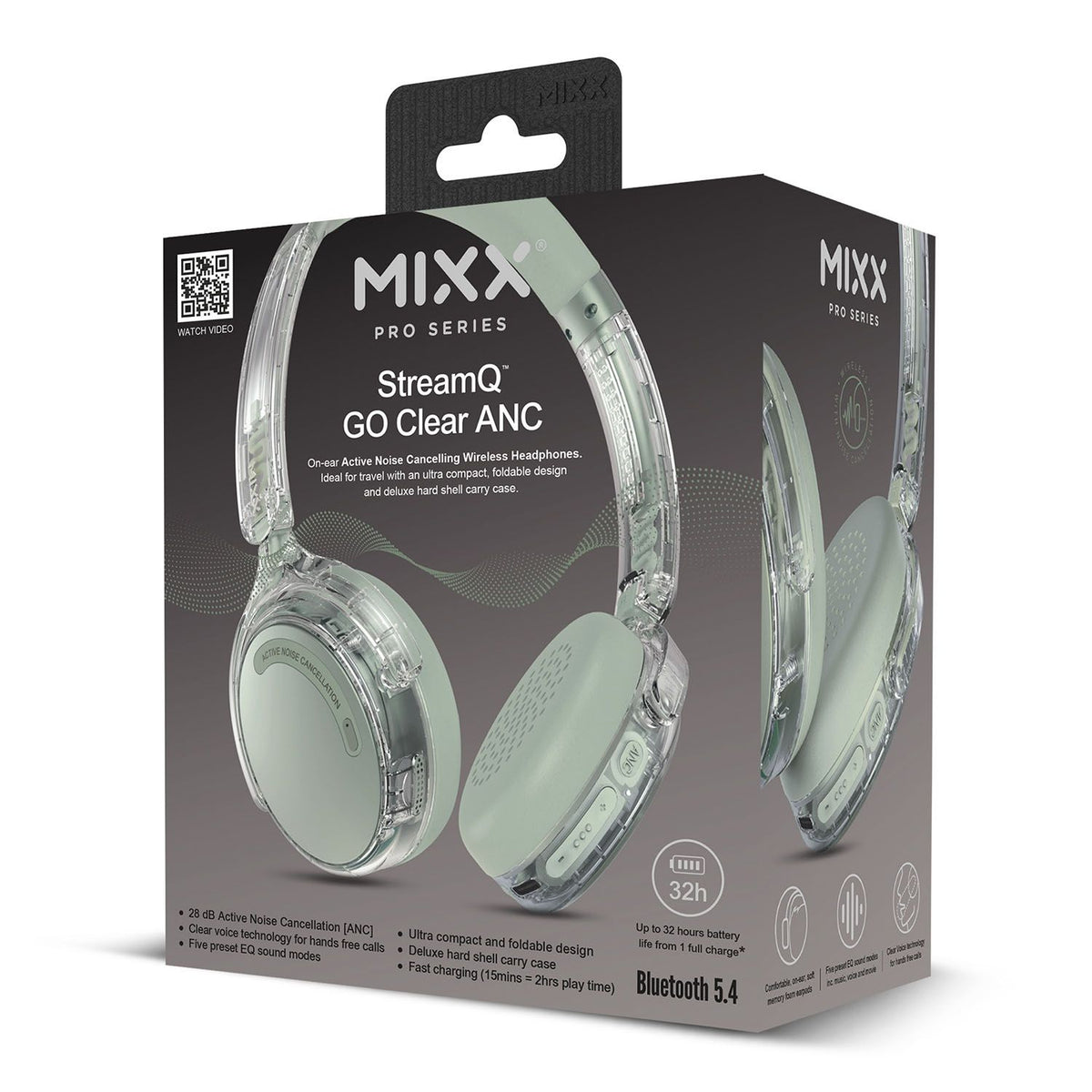 Mixx Trådløse On-Ear Hodetelefoner StreamQ Go ANC Clear Grønn