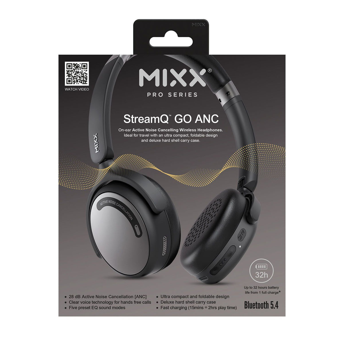 Mixx Trådløse On-Ear Hodetelefoner StreamQ Go ANC Svart