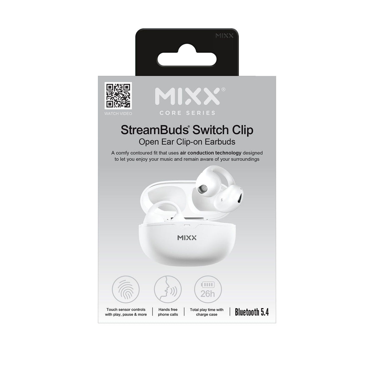 Mixx Trådløse Open-Ear Hodetelefoner StreamBuds Switch Clips Hvit
