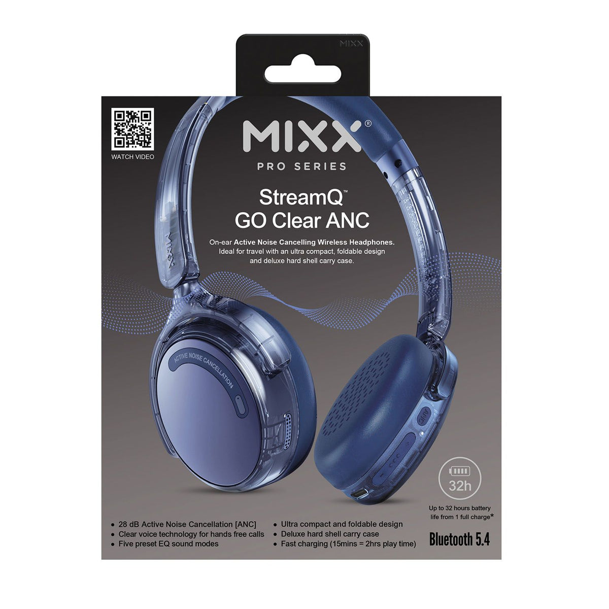 Mixx Trådløse On-Ear Hodetelefoner StreamQ Go ANC Clear Marineblå
