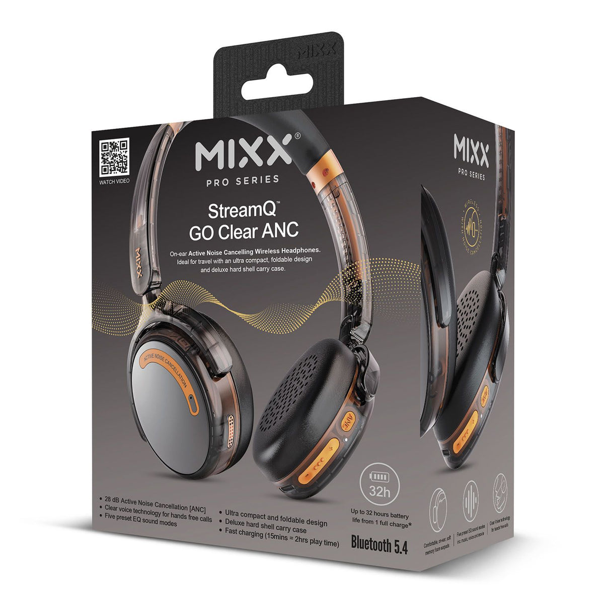 Mixx Trådløse On-Ear Hodetelefoner StreamQ Go ANC Clear Svart