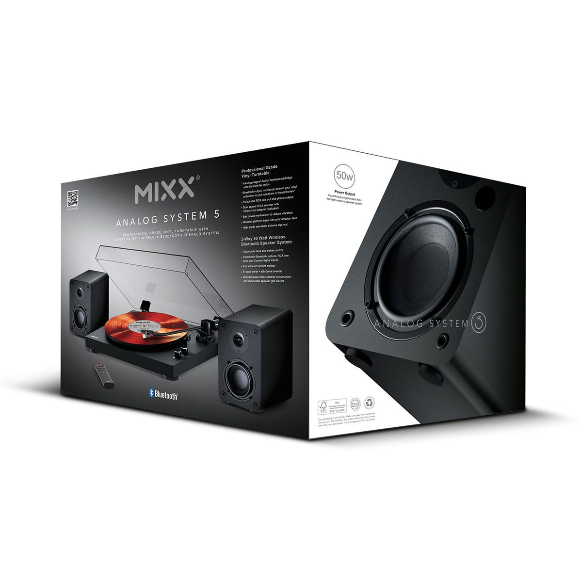 Mixx System 5 Vinylskivspiller Stereo med Høyttaler Svart