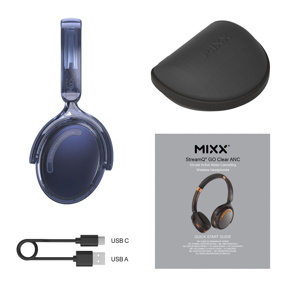 Mixx Trådløse On-Ear Hodetelefoner StreamQ Go ANC Clear Marineblå