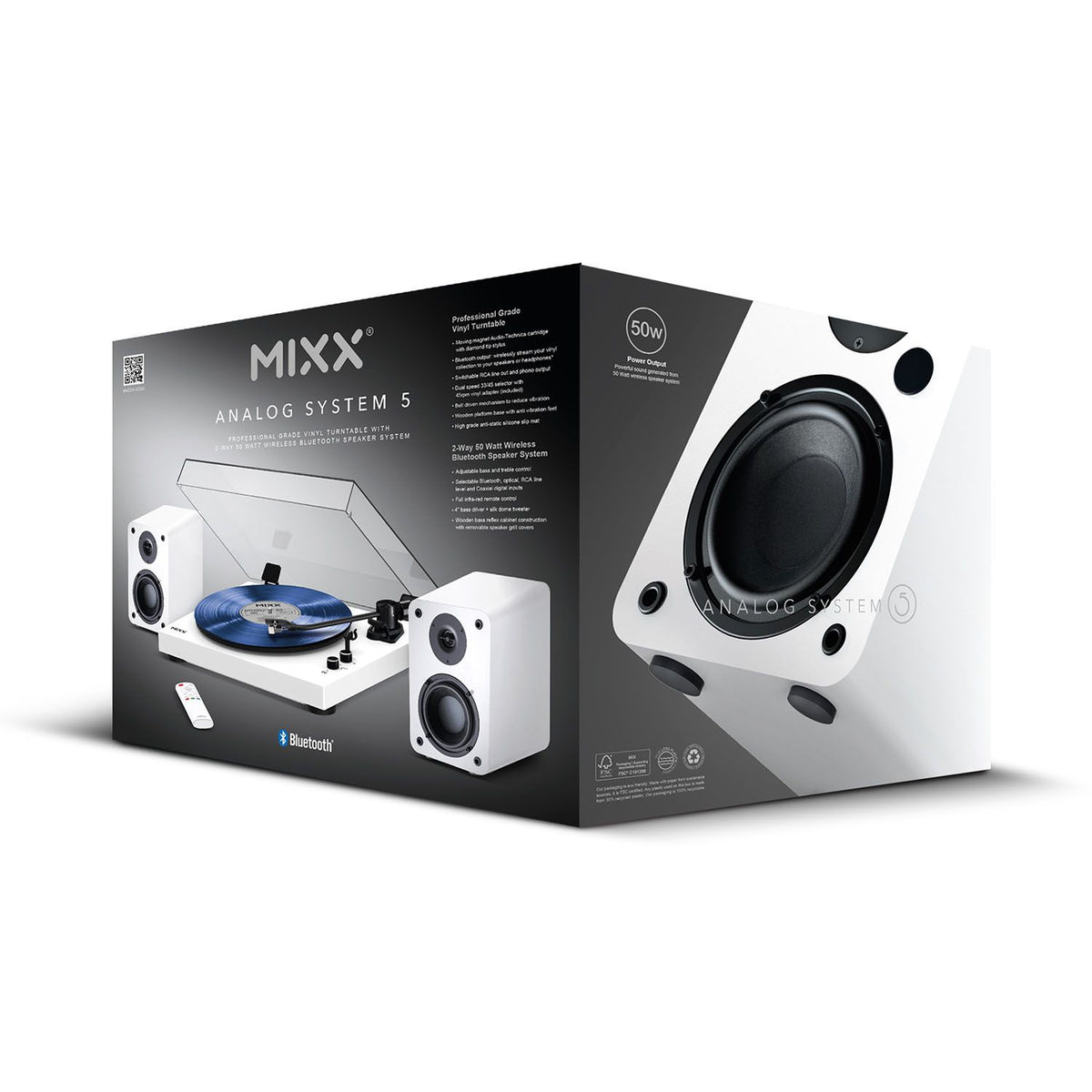 Mixx System 5 Vinylskivspiller Stereo med Høyttaler Hvit