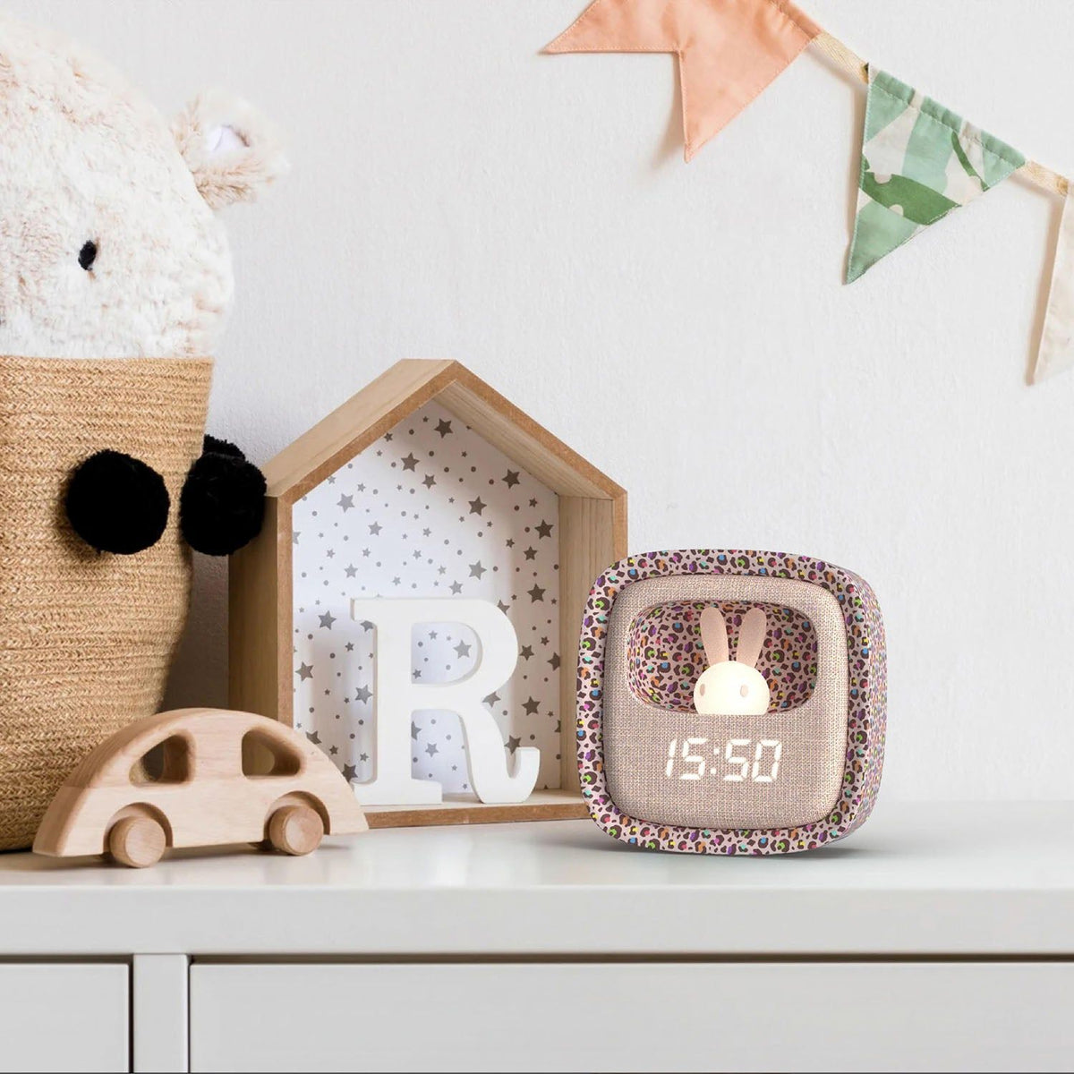 Mobility on Board Vækkeklokke med Nattlampe Billy Clock Rainbow Leopard