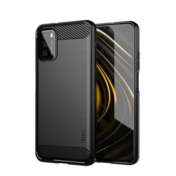 Mofi Xiaomi Poco M3 Deksel Børstet Karbonfibertekstur Svart
