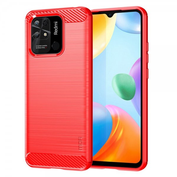 Mofi Xiaomi Redmi 10C Deksel Børstet Karbonfibertekstur Rød