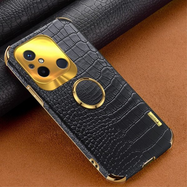 Xiaomi Redmi 12C Deksel Krokodillemønster Finger Ring Svart