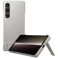 Original Xperia 1 V Skal Style Cover with Stand Platinum Silver