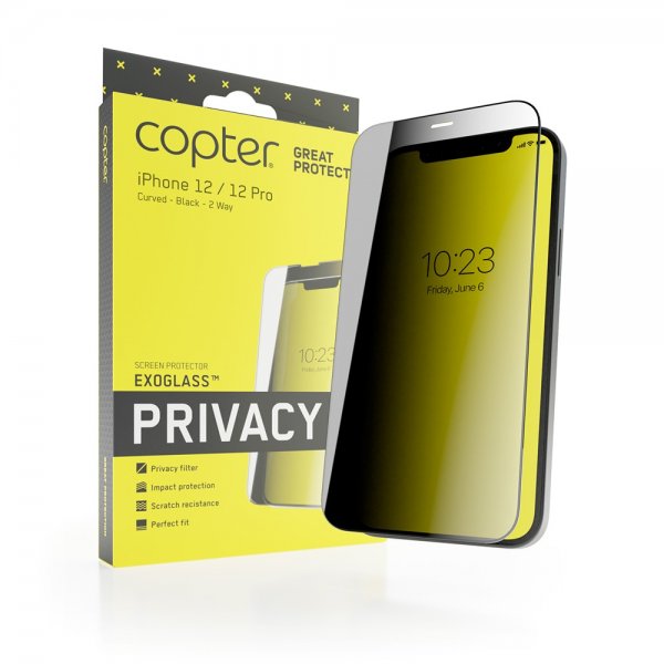 Copter iPhone 12/iPhone 12 Pro Skjermbeskytter Exoglass Curved Privacy