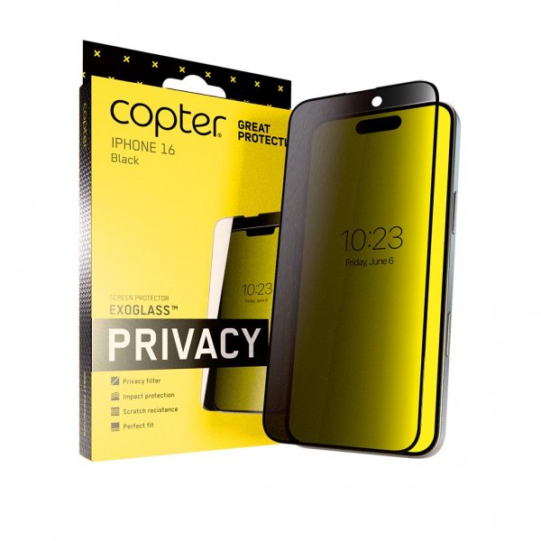 Copter iPhone 16 Skjermbeskytter Exoglass Curved Privacy