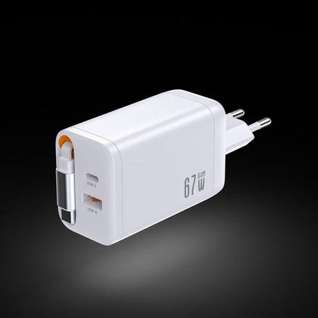 SiGN 65W Snabbladdare GaN med utdragbar USB-C kabel Hvit