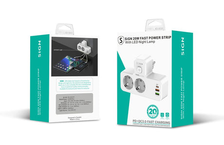 SiGN 2-vägs Grenuttag med LED-nattlampa 20W USB-A/USB-C