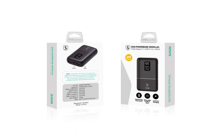 SiGN Mini Powerbank med Display 10 000mAh Svart