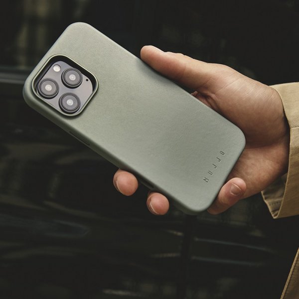 Mujjo iPhone 16 Pro Deksel Full Leather Case Green Smoke