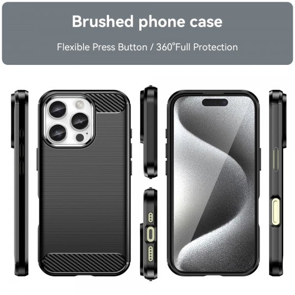 iPhone 16 Pro Deksel Børstet Karbonfibertekstur Svart