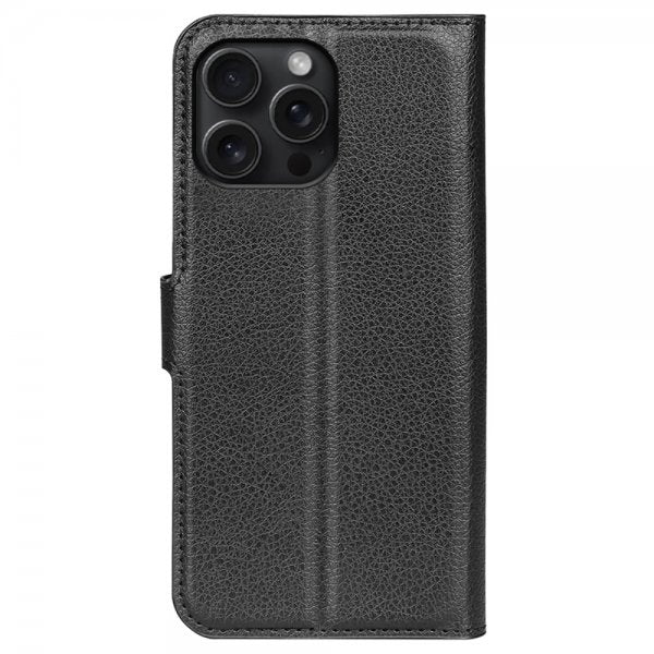 iPhone 16 Pro Etui Litchi Svart