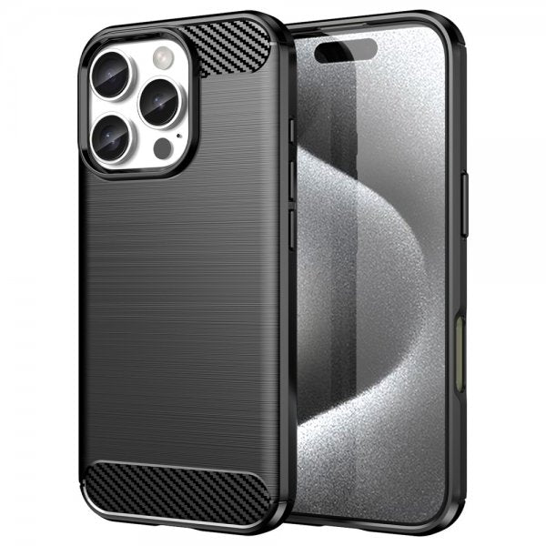 iPhone 16 Pro Max Deksel Børstet Karbonfibertekstur Svart