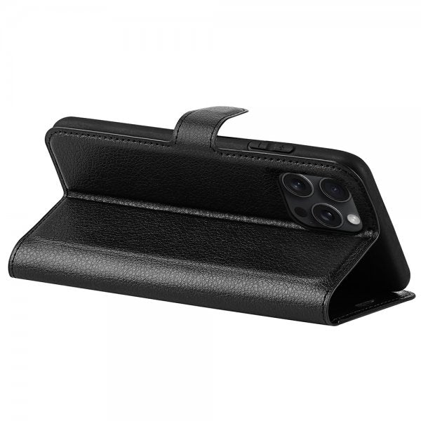iPhone 16 Pro Max Etui Litchi Svart