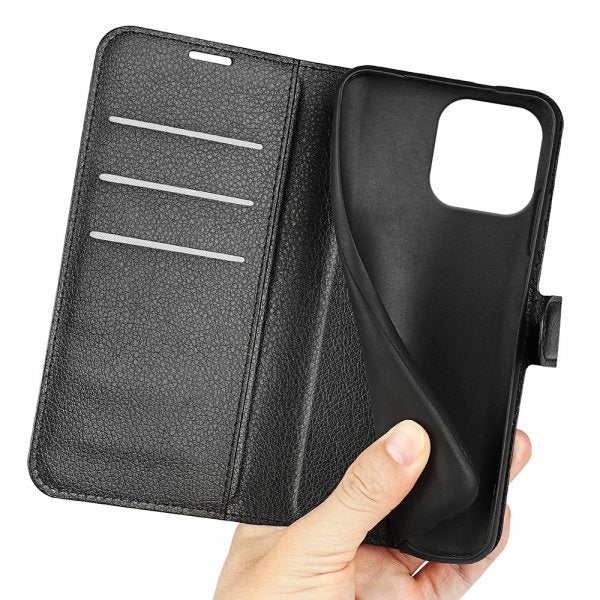 iPhone 16 Pro Max Etui Litchi Svart