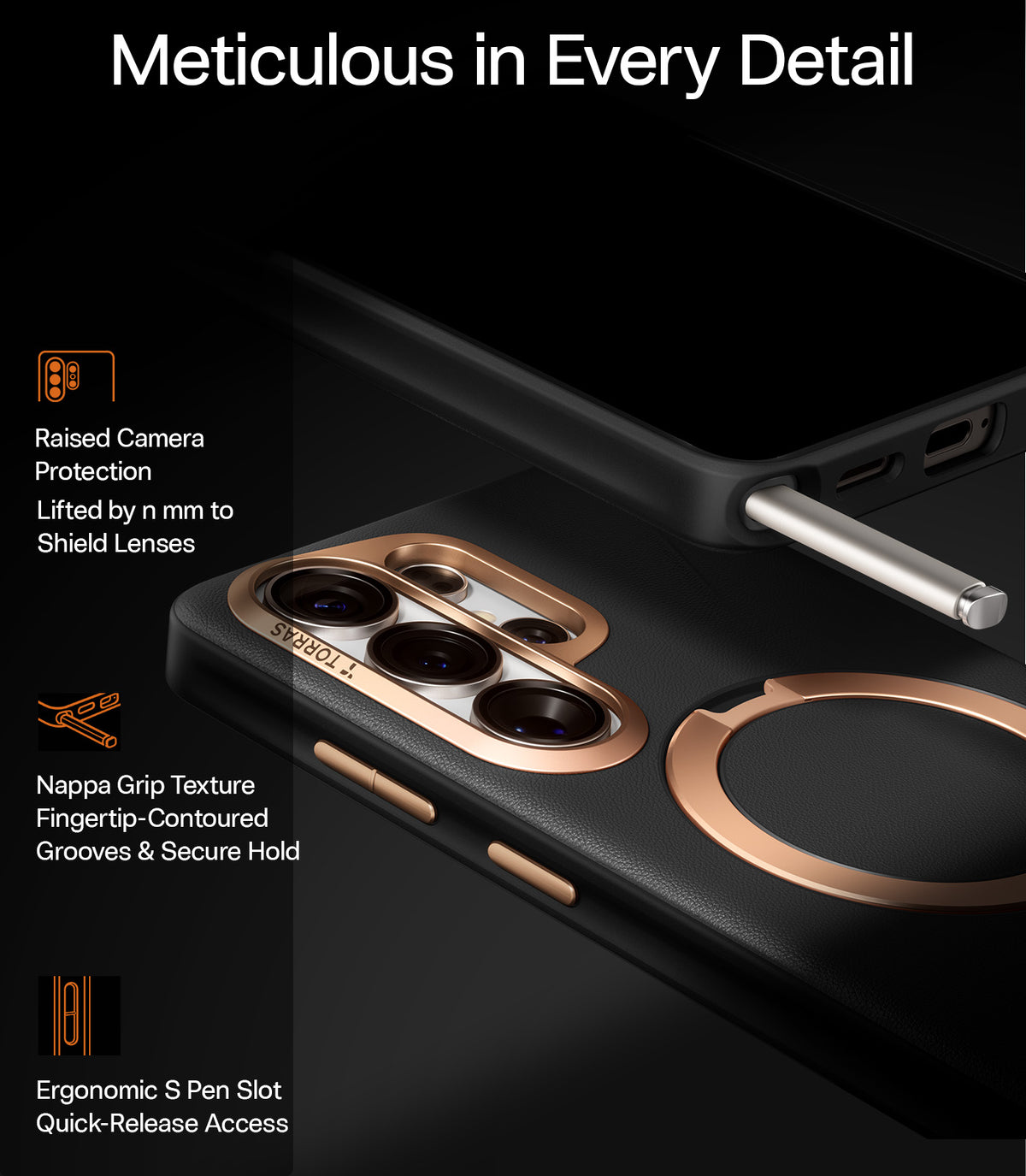 Torras Samsung Galaxy S26 Ultra Deksel Ostand Q3 Vegskin Obsidian Black