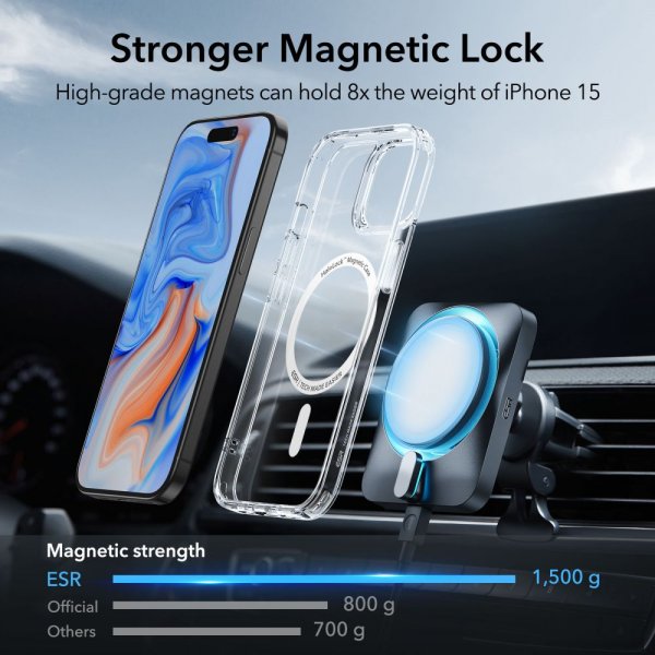 ESR iPhone 15 Deksel Classic Hybrid HaloLock Transparent