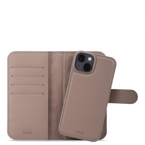 holdit iPhone 13/iPhone 14 Etui Wallet Case Magnet Plus Mocha Brown