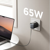 Joyroom 65W vegglader med innebygd USB-kabel og USB-A/USB-C-porter svart