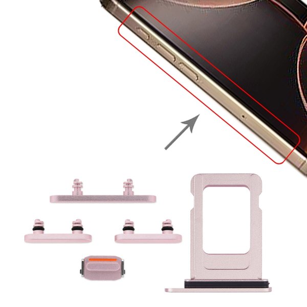 Knapper og SIM-kortholder for iPhone 15 og 15 Plus - rosa