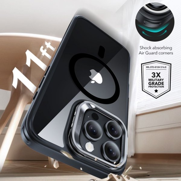 ESR iPhone 16 Pro Max Deksel og Skjermbeskytter Classic Hybrid Kickstand MagSafe Set Svart Transparent
