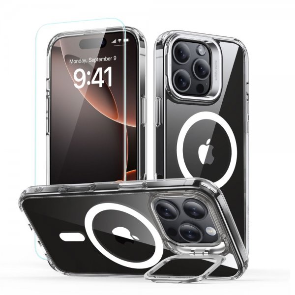 ESR iPhone 16 Pro Deksel og Skjermbeskytter Classic Hybrid Kickstand MagSafe Set Transparent